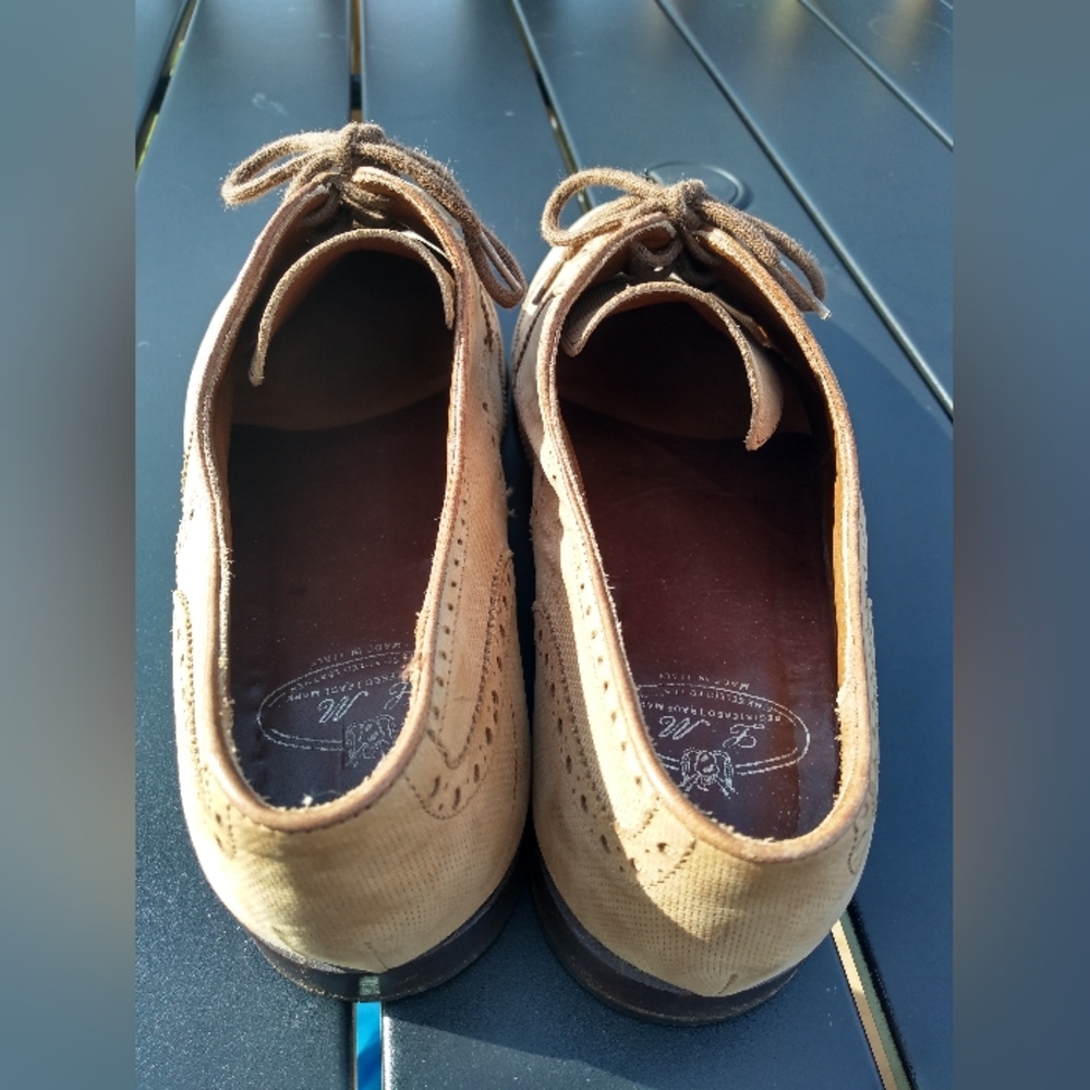 Men's L & M Shoes, Tan Leather Brogues, Wingtip, Size  8.5, Made in Italy - Picture 3 of 16